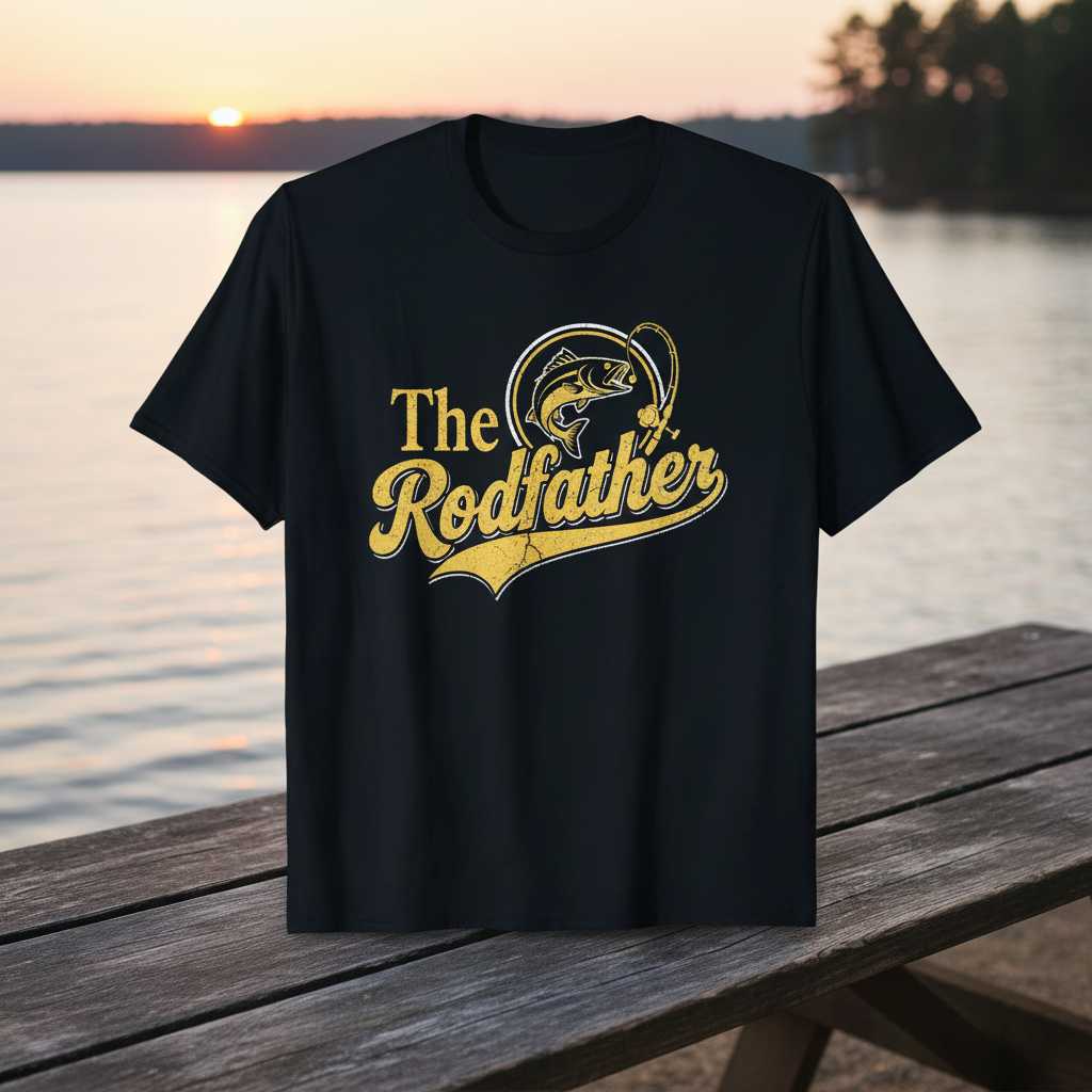 The Rodfather Vintage Fishing T-Shirt, Funny Distressed Graphic Tee Idea