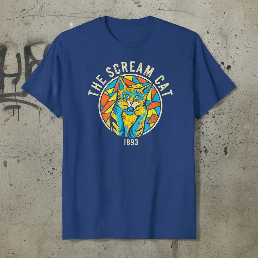 The Scream Cat 1893 Vintage T-Shirt, Funny Art Parody Graphic Tee Present