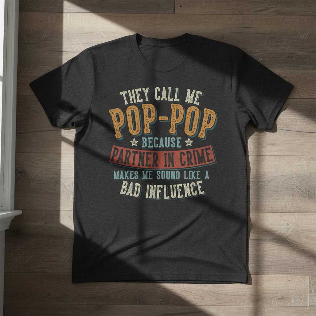 They Call Me Pop-Pop Because Partner In Crime Makes Me Sound Like A Bad Influence Retro T-Shirt Funny Tee