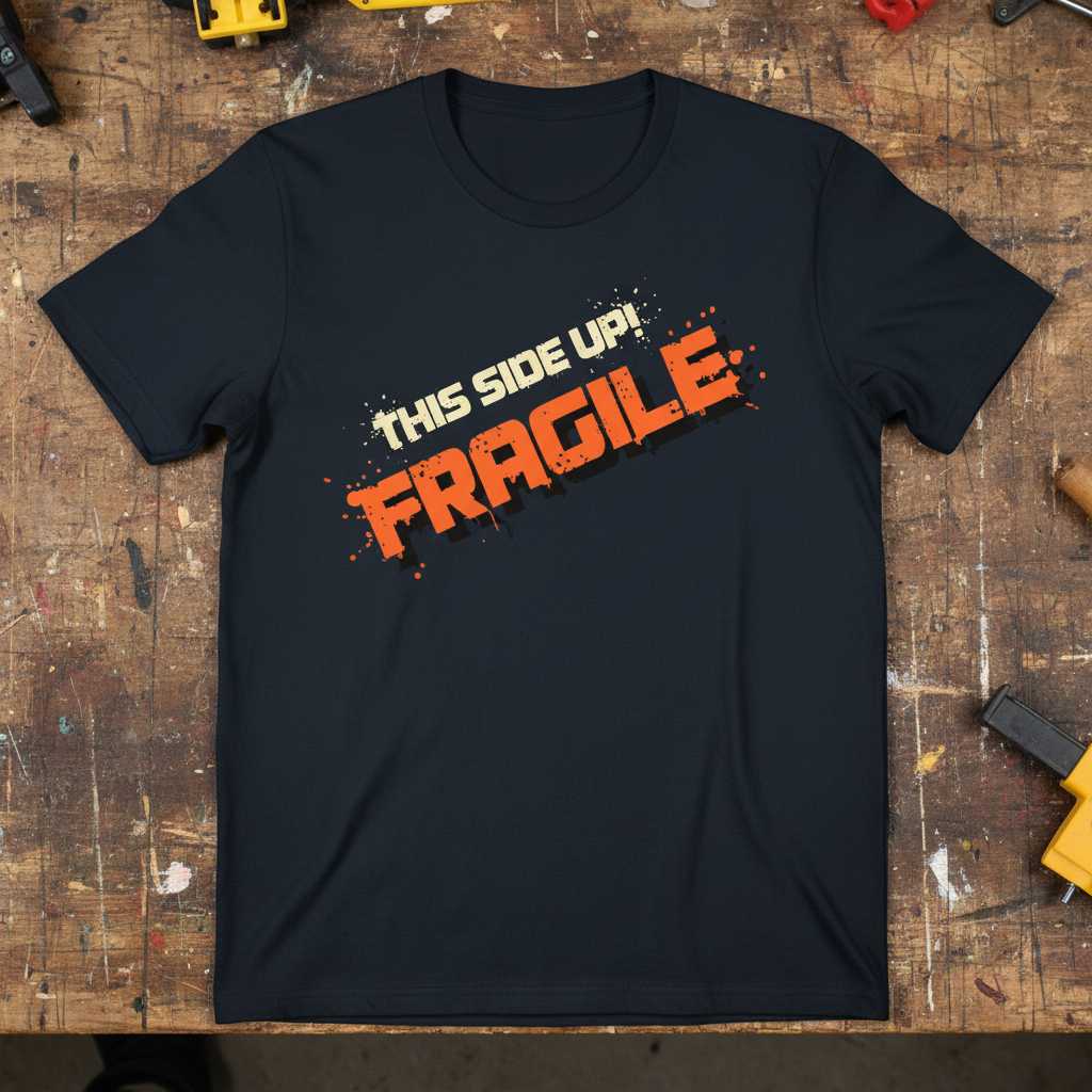 This Side Up! Fragile Distressed Grunge T-Shirt, Funny Novelty Graphic Tee Merch