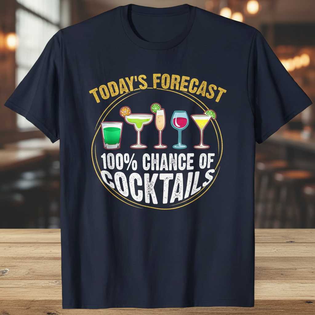 Todays Forecast 100% Chance Of Cocktails Vintage T-Shirt, Funny Tee Gear