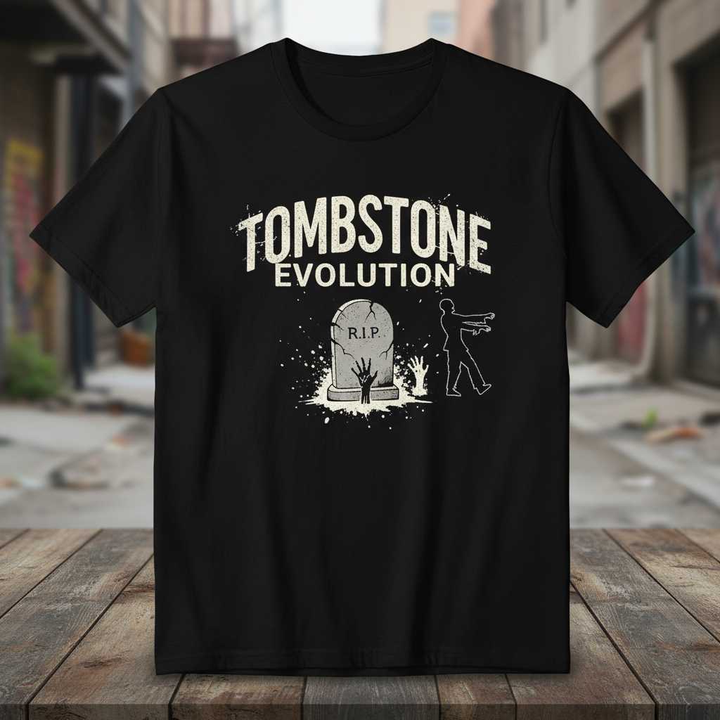 Tombstone Evolution Distressed Vintage T-Shirt, Halloween Graphic Tee Gear