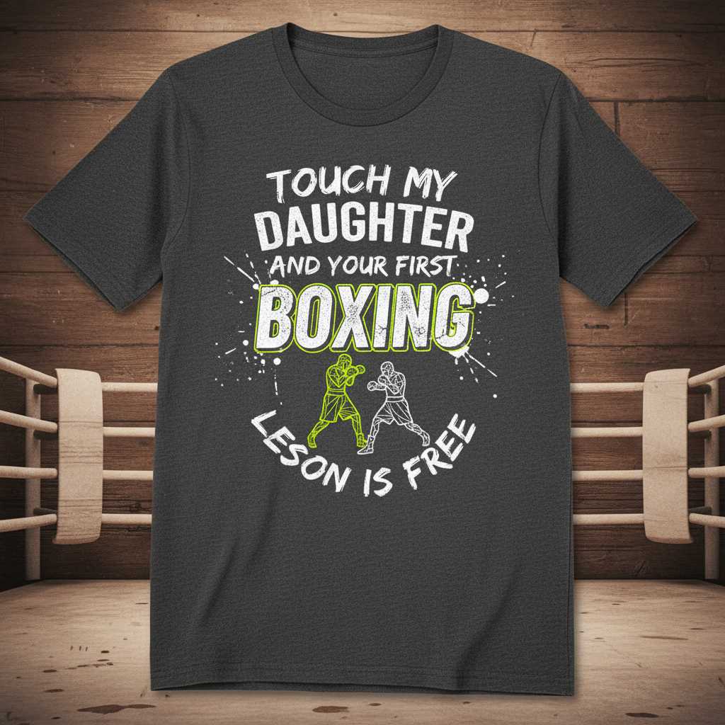 Touch My Daughter And Your First Boxing Lesson Is Free Distressed T-Shirt Funny Tee