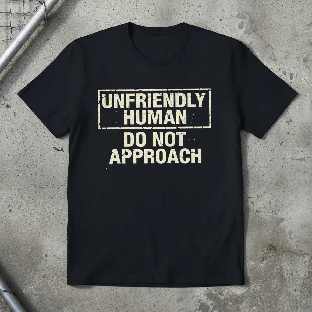 Unfriendly Human Do Not Approach Distressed T-Shirt, Funny Graphic Tee Idea