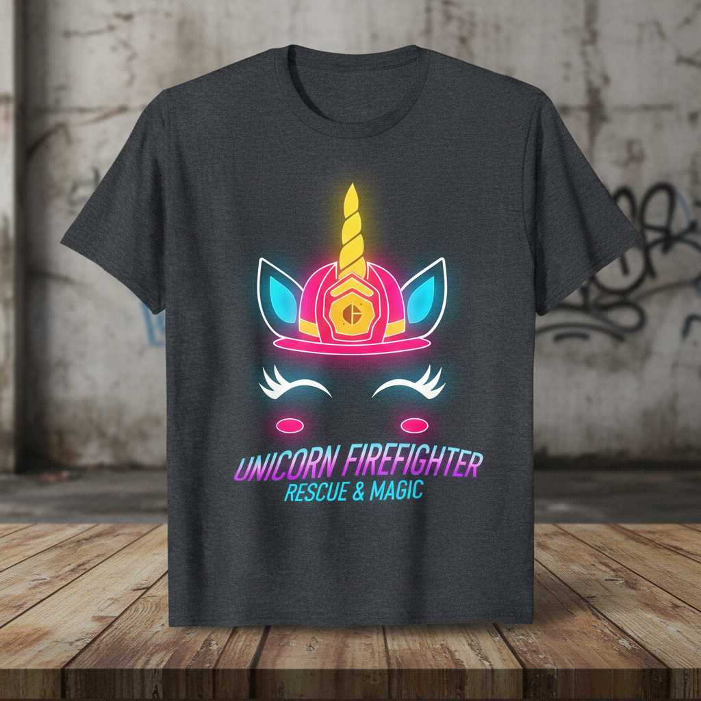 Unicorn Firefighter Rescue & Magic Graphic T-Shirt, Cute Toddler Girls Tee Gear