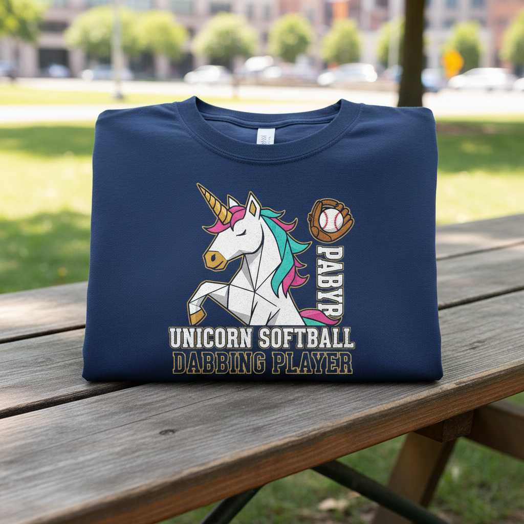 Unicorn Softball Dabbing Player T-Shirt, Cute Novelty Graphic Tee Gear