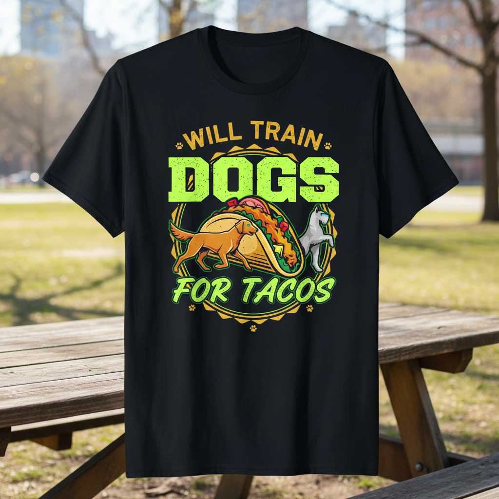 Will Train Dogs For Tacos Funny Graphic T-Shirt, Dog Trainer Tee Merch Idea