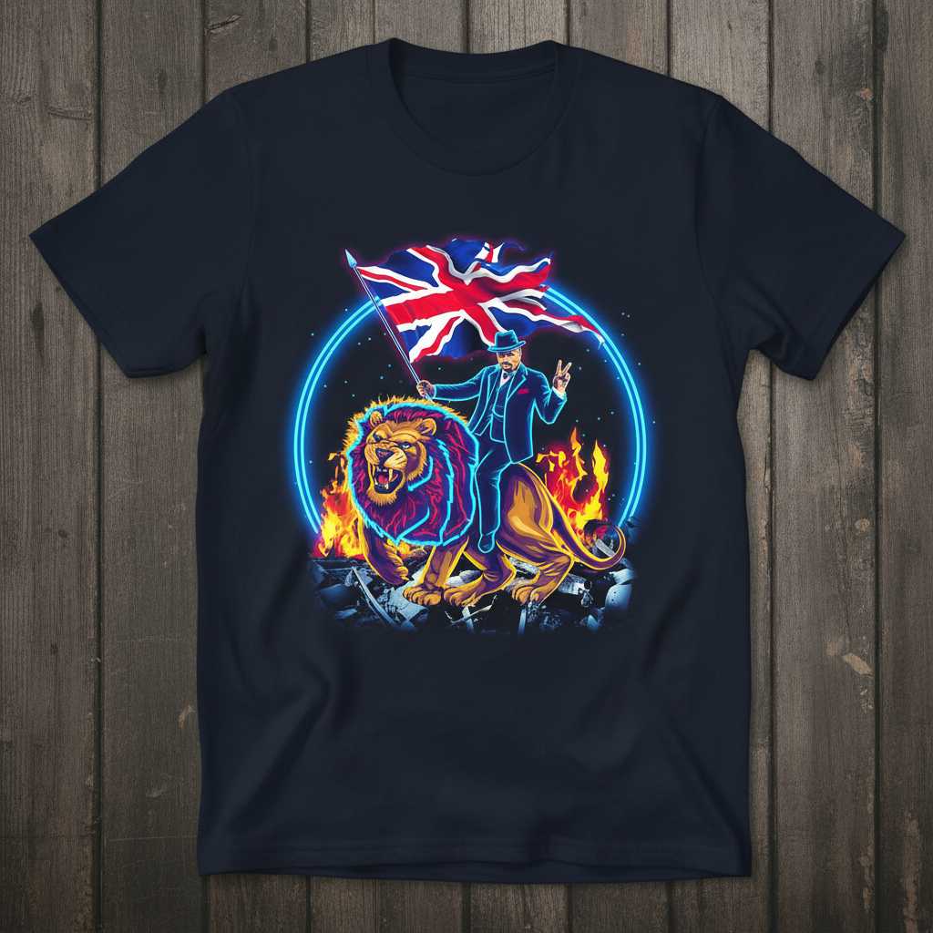 Winston Churchill Riding Lion Union Jack Graphic T-Shirt, Novelty Tee Top