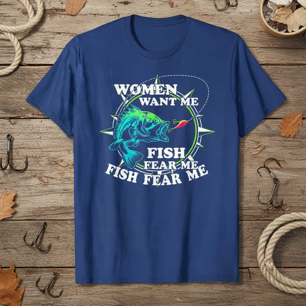 Women Want Me Fish Fear Me Graphic T-Shirt, Funny Fishing Tee Gift Idea