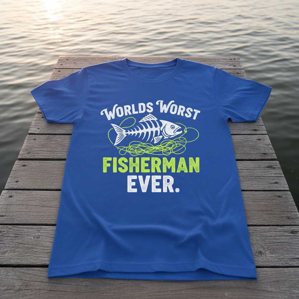 Worlds Worst Fisherman Ever Distressed T-Shirt, Funny Fishing Tee Idea