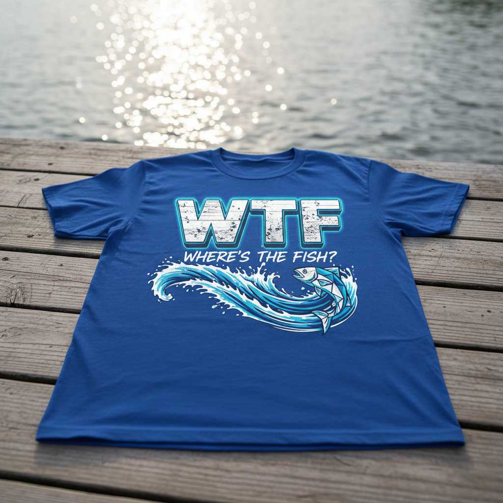 Wtf Wheres The Fish- Distressed Graphic T-Shirt, Funny Fisherman Tee Idea