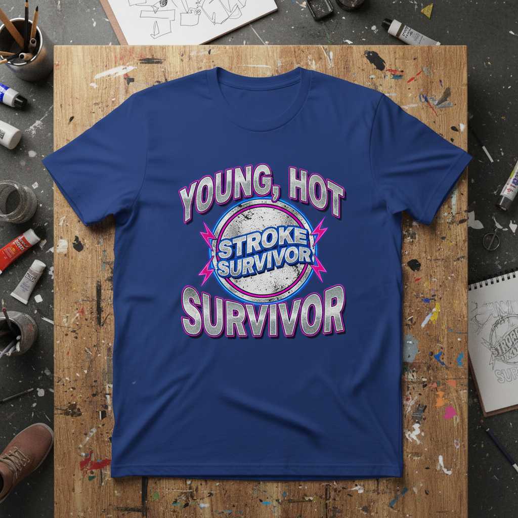 Young, Hot Stroke Survivor Retro Distressed T-Shirt, Funny Graphic Tee Gear