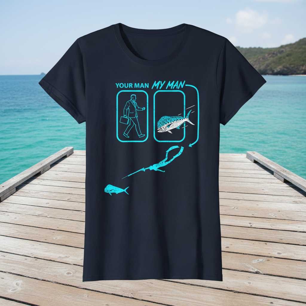 Your Man My Man Distressed Spear Fishing T-Shirt, Funny Graphic Tee Idea