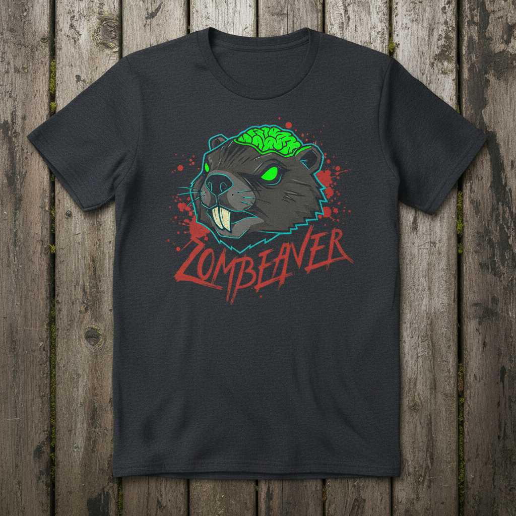 Zombeaver Horror Graphic T-Shirt, Funny Zombie Beaver Tee Novelty Gear