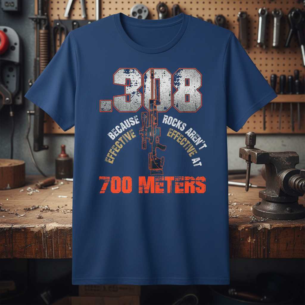 .308 Because Rocks Arent Effective At 700 Meters Distressed T-Shirt Funny Tee Gear