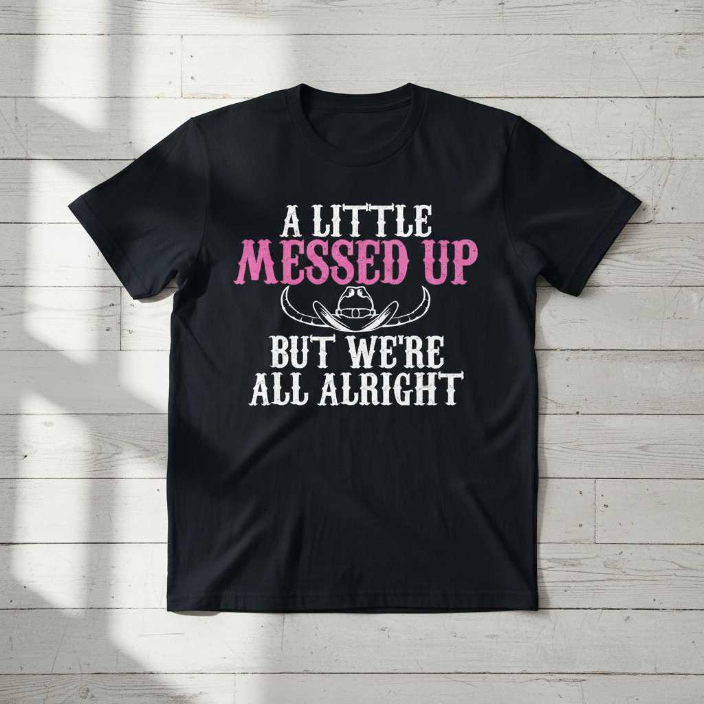 A Little Messed Up But Were All Alright Distressed T-Shirt Funny Novelty Tee