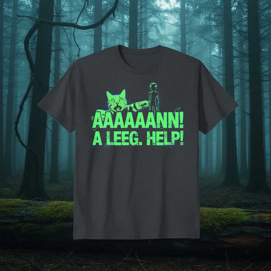 Aaaaaaann! A Leeg. Help! Distressed Cat Alien T-Shirt Funny Graphic Tee Merch