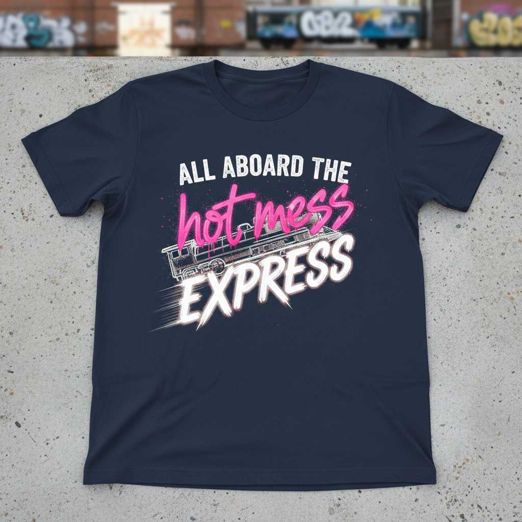 All Aboard The Hot Mess Express Graphic T-Shirt, Funny Novelty Tee Top