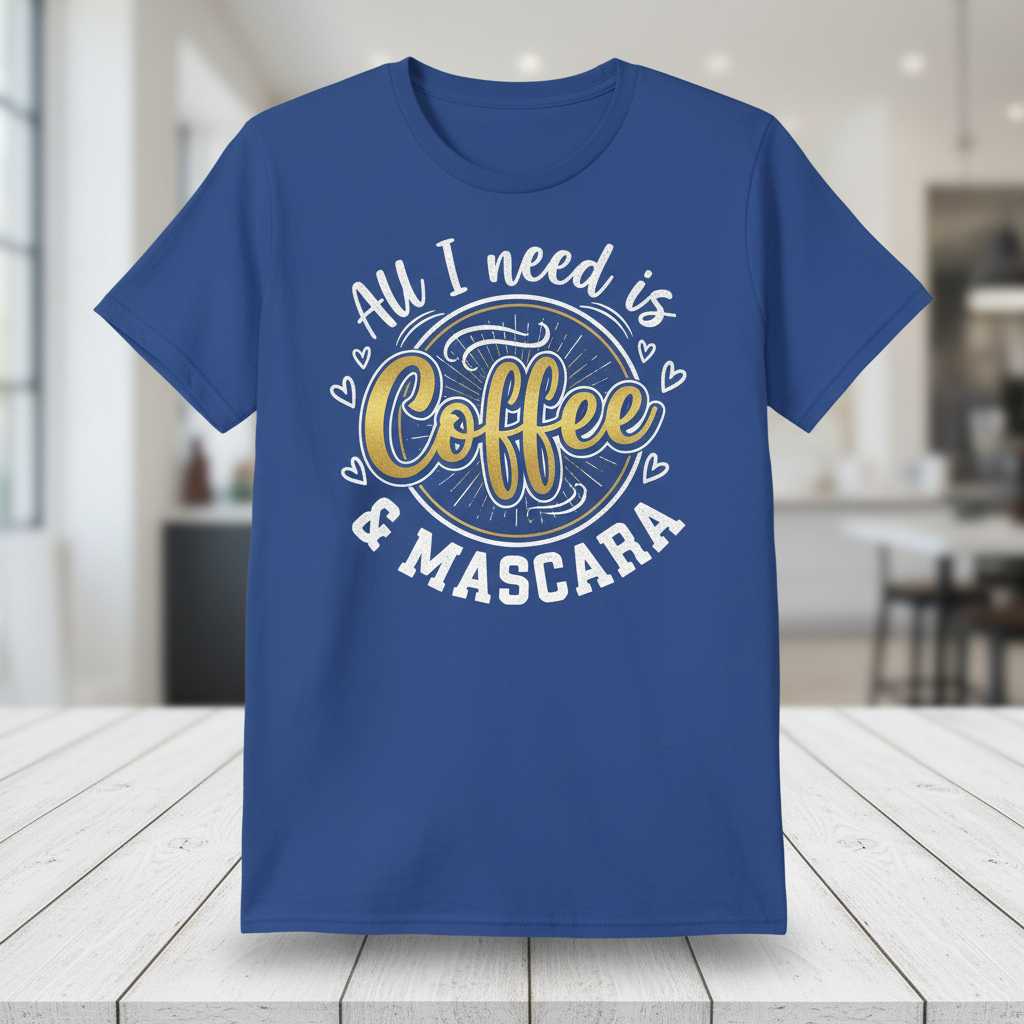 All I Need Is Coffee & Mascara Graphic T-Shirt, Funny Cute Tee Gift Idea