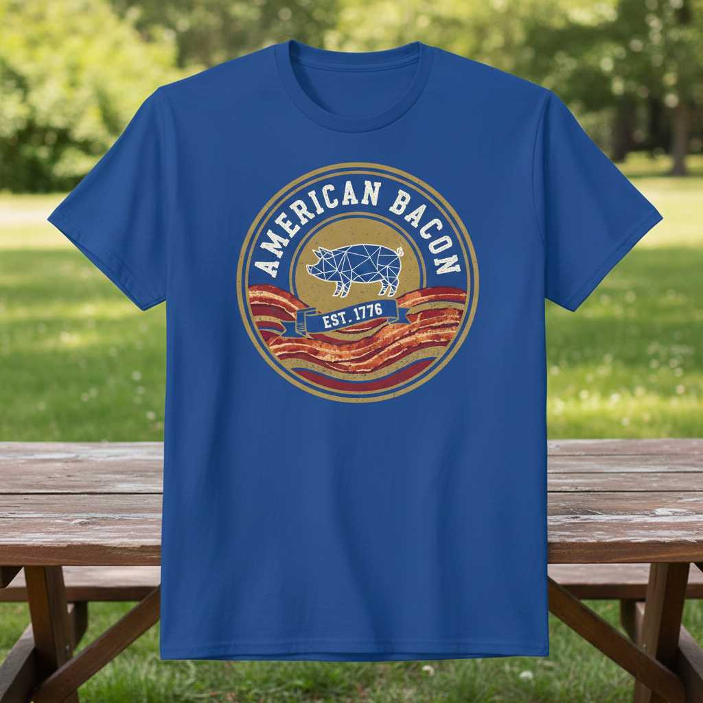 American Bacon Est. 1776 Vintage Distressed T-Shirt, Graphic Tee Novelty Gear