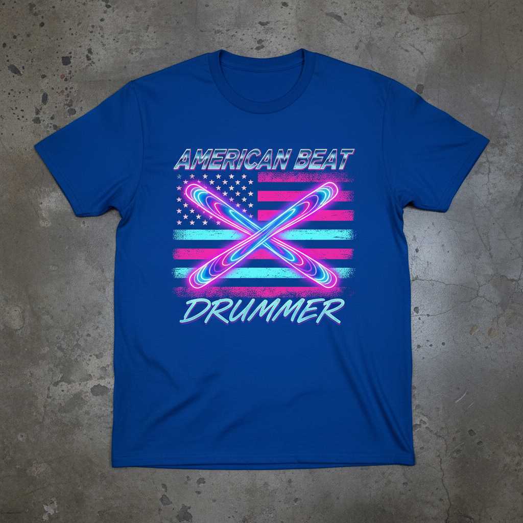 American Beat Drummer Retro T-Shirt, Distressed 4th Of July Graphic Tee Gear