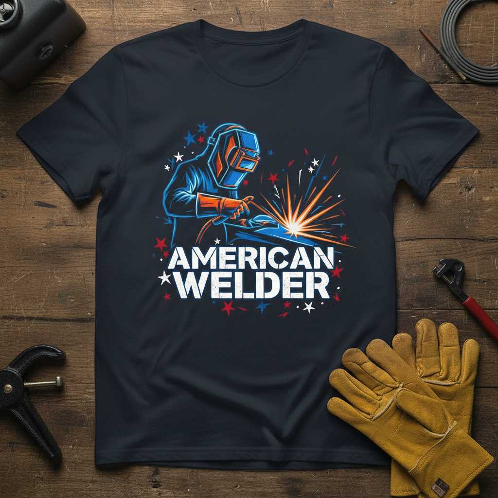 American Welder Distressed Graphic T-Shirt, Patriotic USA Novelty Tee Gear