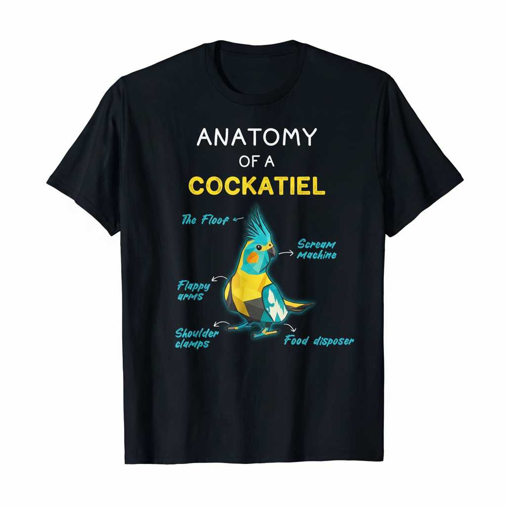 Anatomy Of A Cockatiel Funny T-Shirt, Bird Lover Graphic Tee Novelty Gift Idea