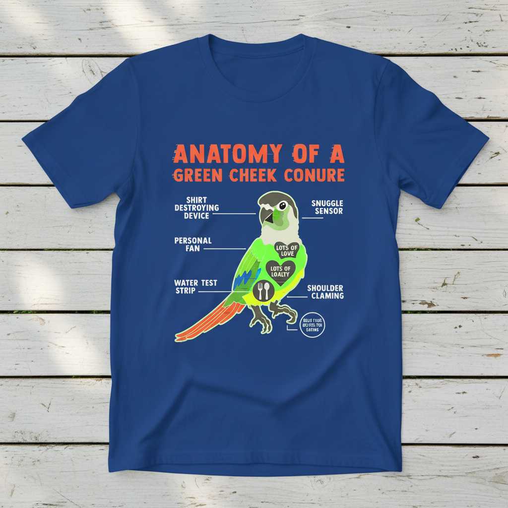 Anatomy Of A Green Cheek Conure Graphic T-Shirt, Funny Parakeet Tee Idea
