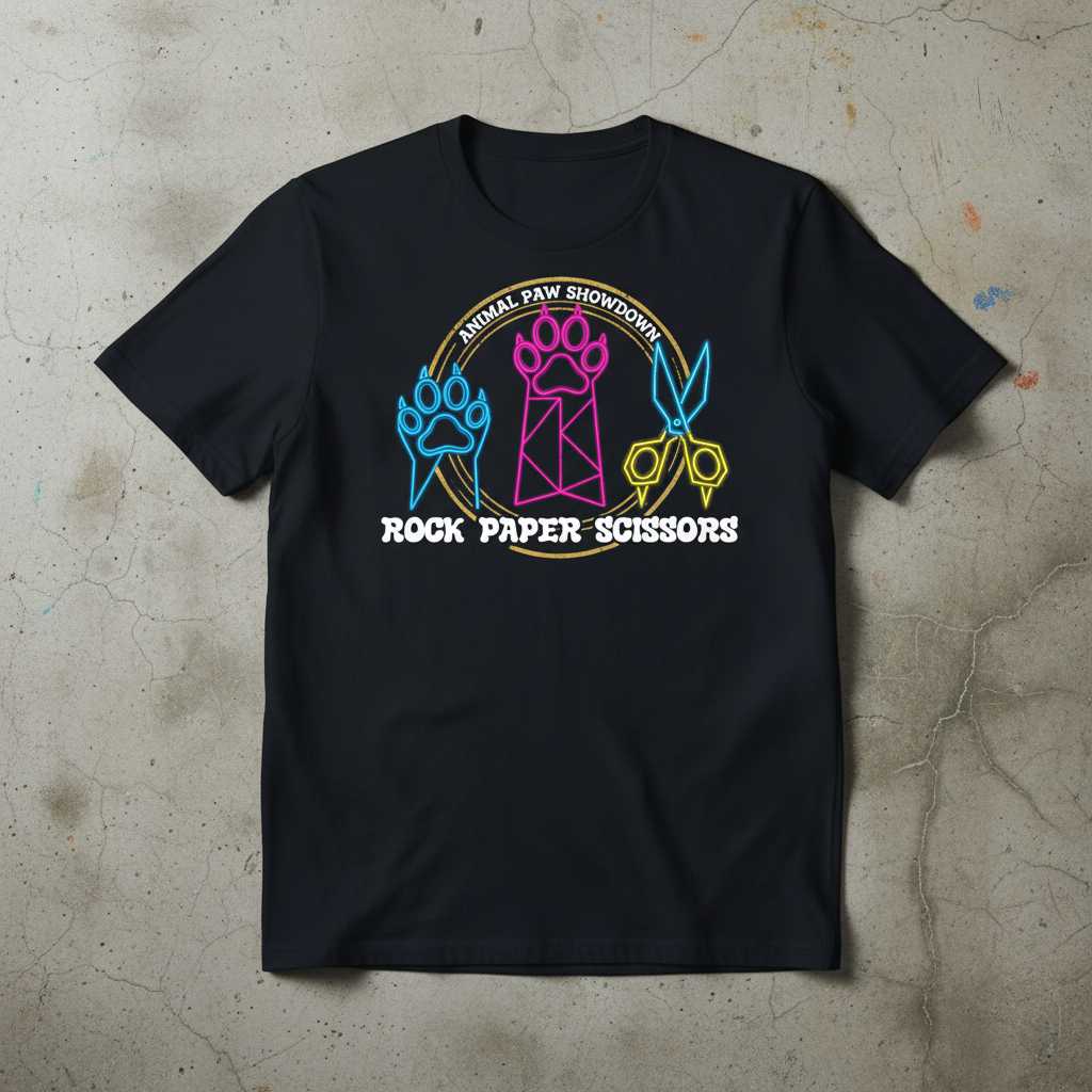 Animal Paw Showdown Rock Paper Scissors Retro T-Shirt, Funny Graphic Tee Idea
