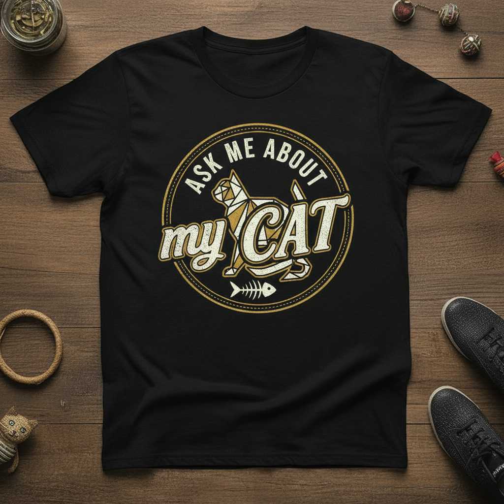 Ask Me About My Cat Vintage Retro T-Shirt, Funny Graphic Tee Gift Idea