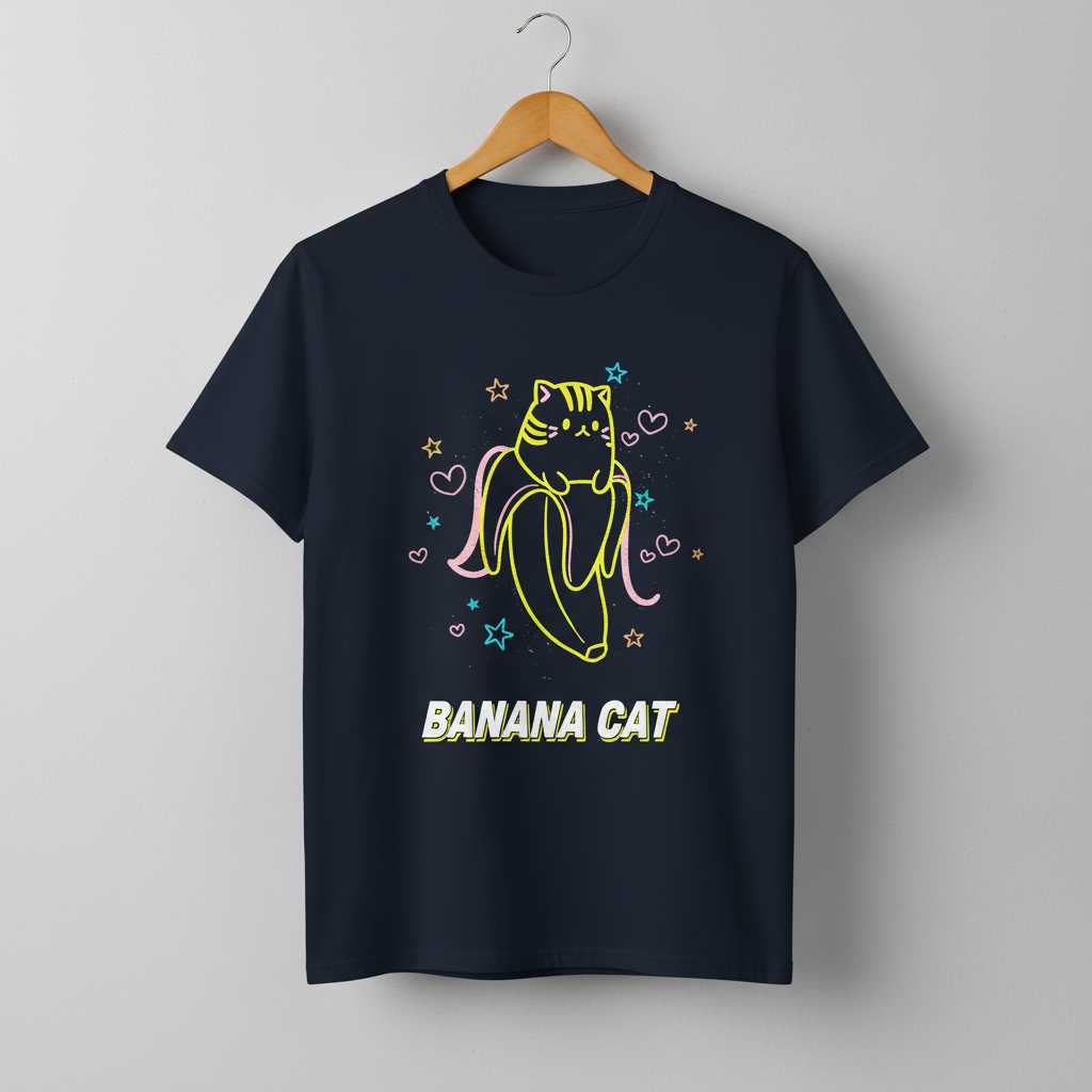 Banana Cat Graphic T-Shirt, Funny Cute Kitty Novelty Tee Gift Idea