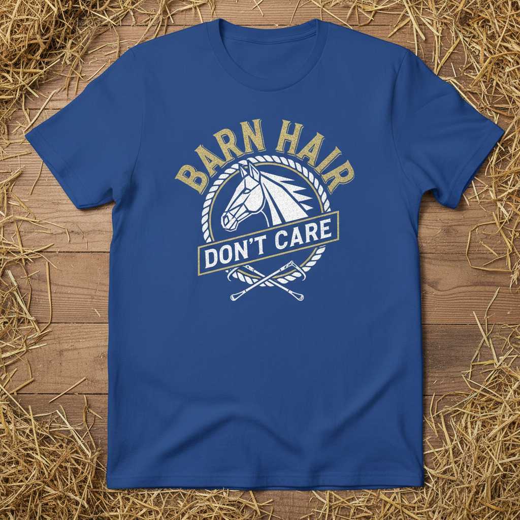 Barn Hair Dont Care Distressed T-Shirt, Funny Horse Riding Tee Gift Idea