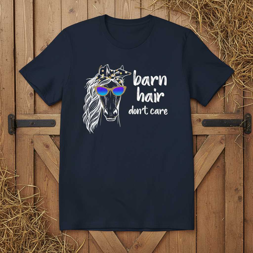 Barn Hair Dont Care Horse Graphic T-Shirt, Funny Cute Novelty Tee Idea