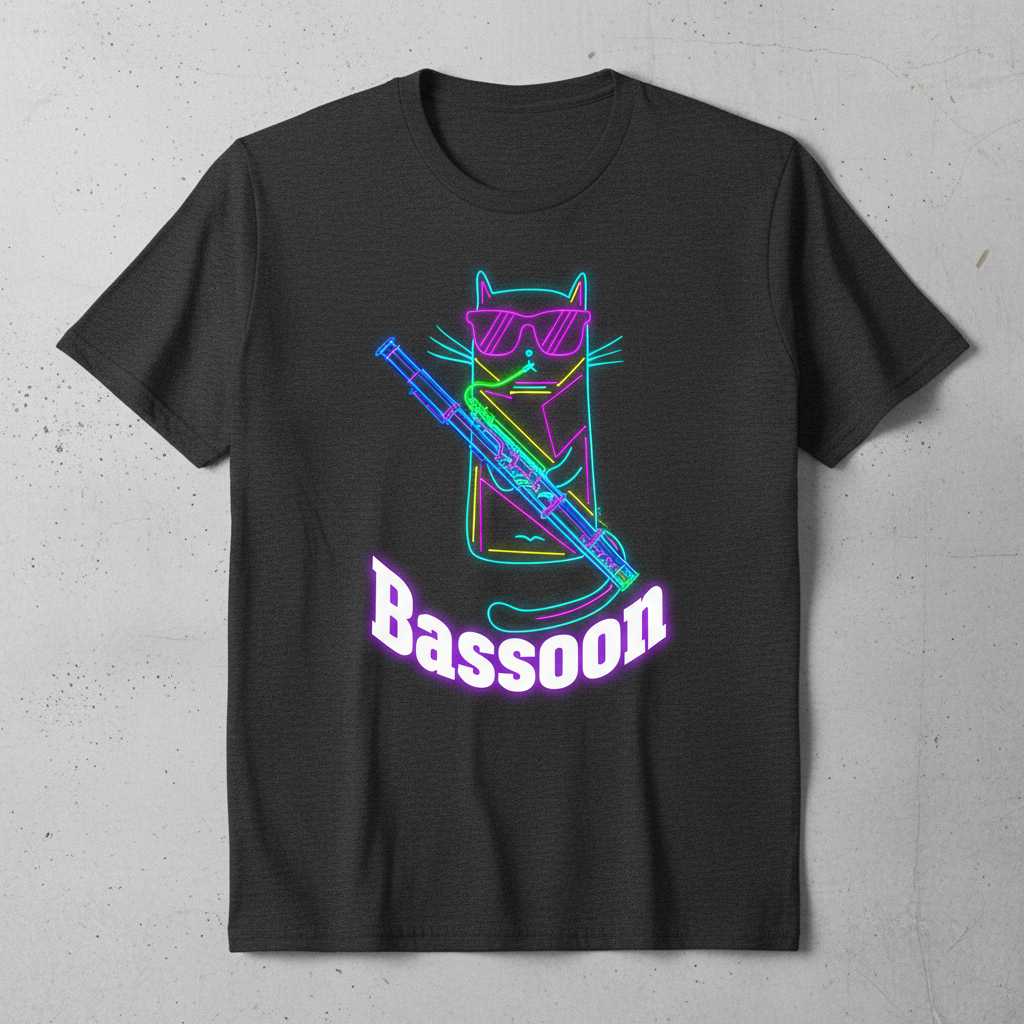 Bassoon Cool Cat Retro Neon T-Shirt, Funny Musical Tee Graphic Merch Idea