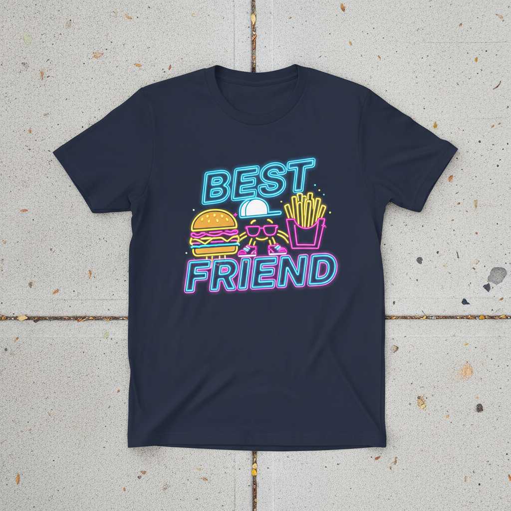 Best Friend Retro Neon Fast Food T-Shirt, Cute Burger Fries Graphic Tee Gear