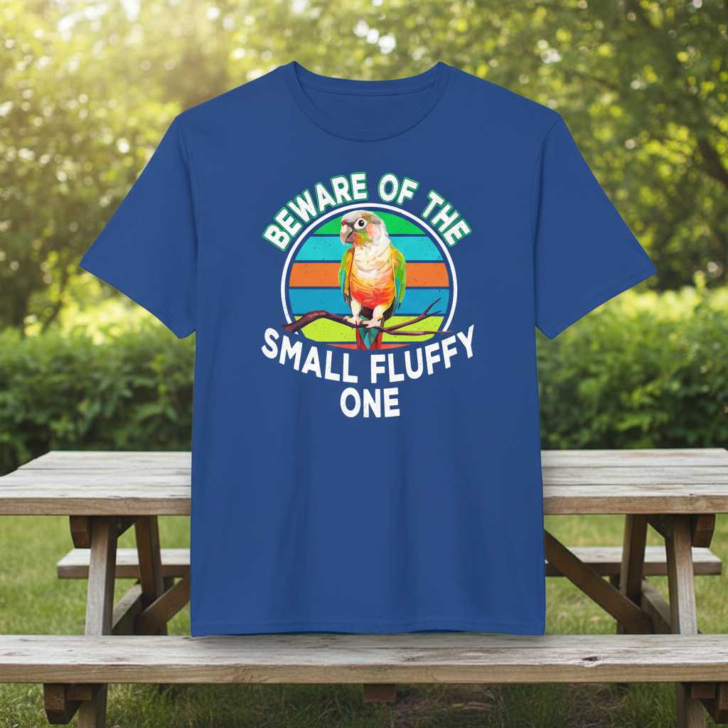 Beware Of The Small Fluffy One Retro Conure Parrot T-Shirt, Funny Bird Tee