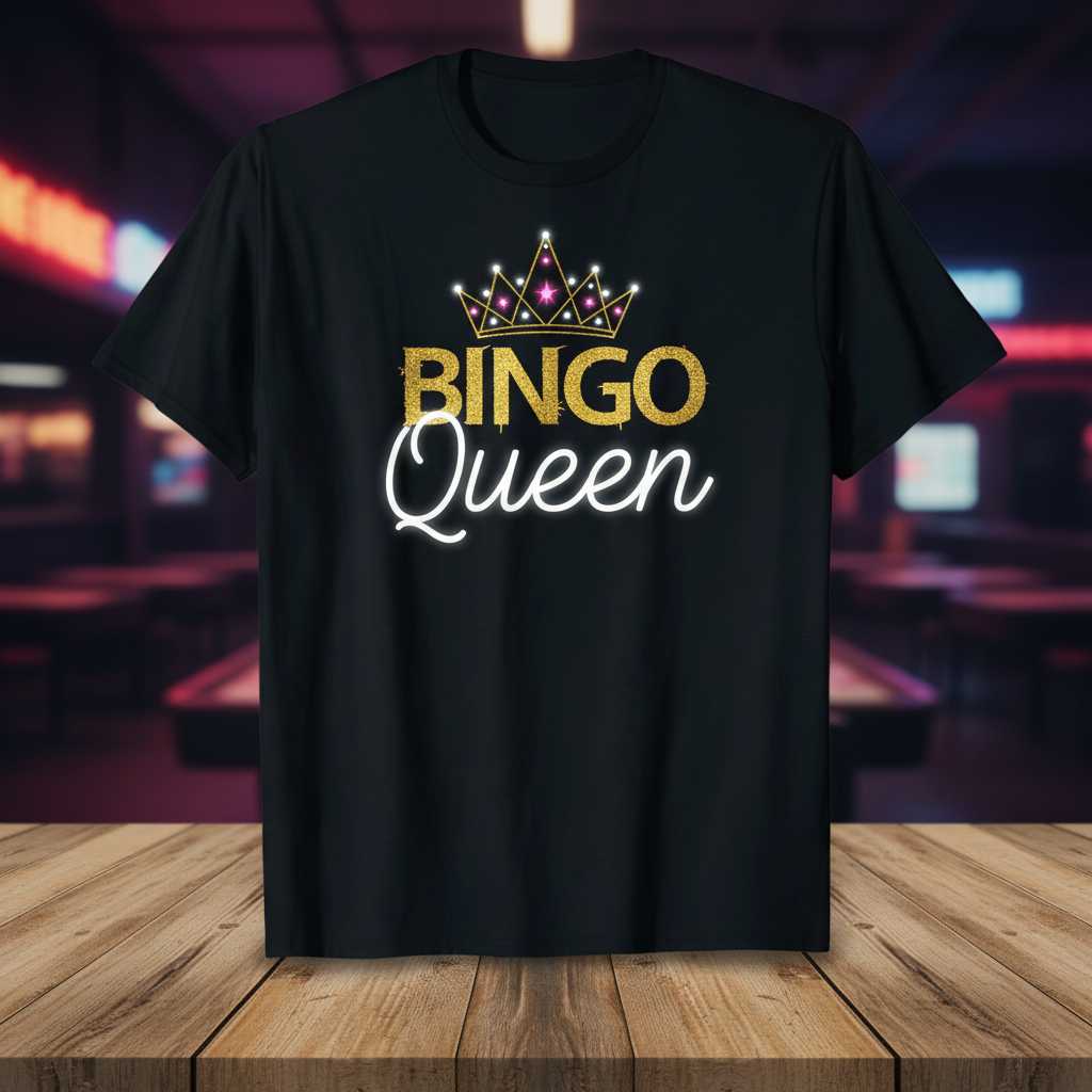 Bingo Queen Graphic T-Shirt, Cute Lucky Gambling Callers Game Tee Outfit Idea