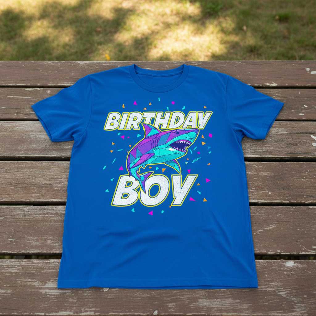 Birthday Boy Retro Graphic T-Shirt, Shark Novelty Birthday Tee Gift Idea