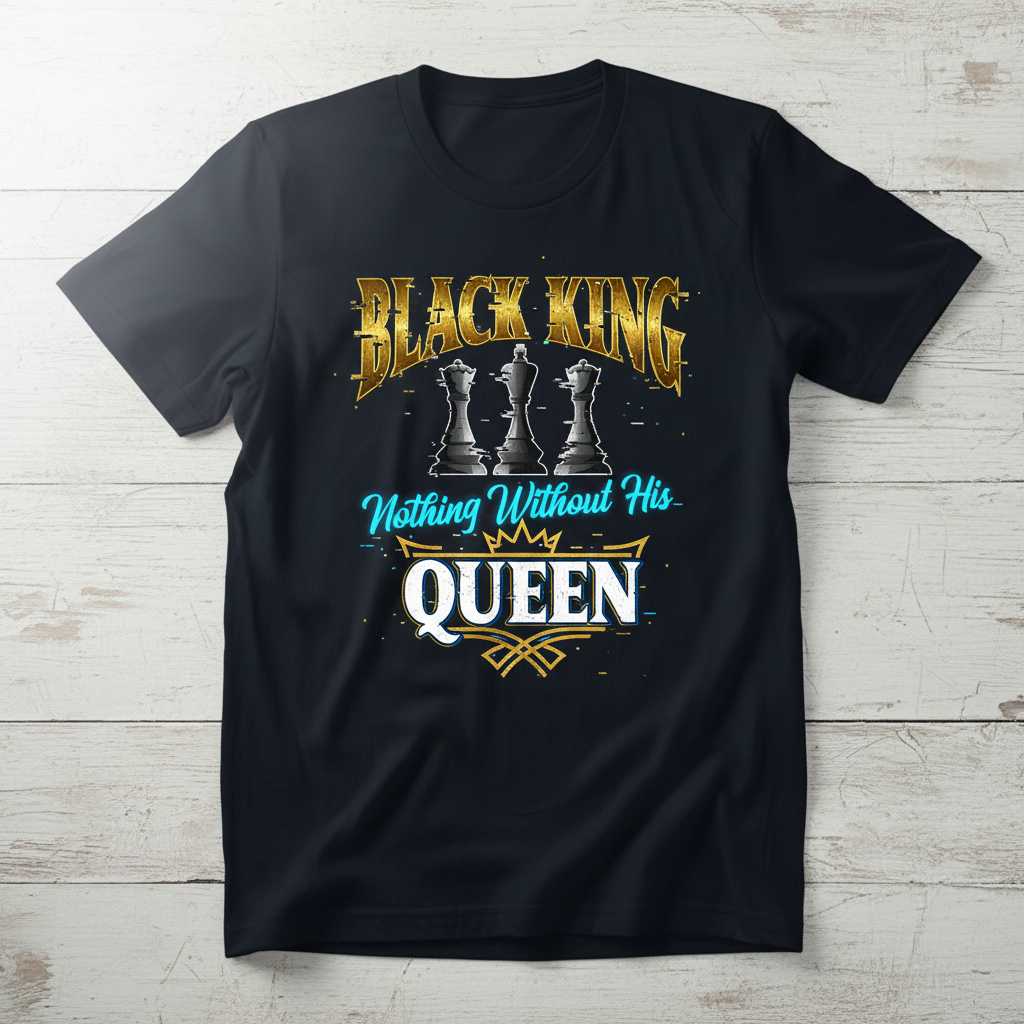 Black King Nothing Without His Queen Distressed T-Shirt, Novelty Chess Tee