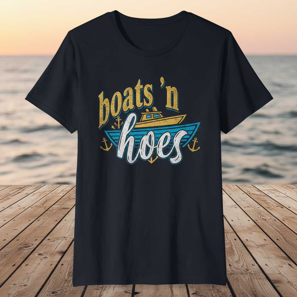 Boats N Hoes Vintage Retro Distressed T-Shirt, Funny Graphic Tee Novelty Gear