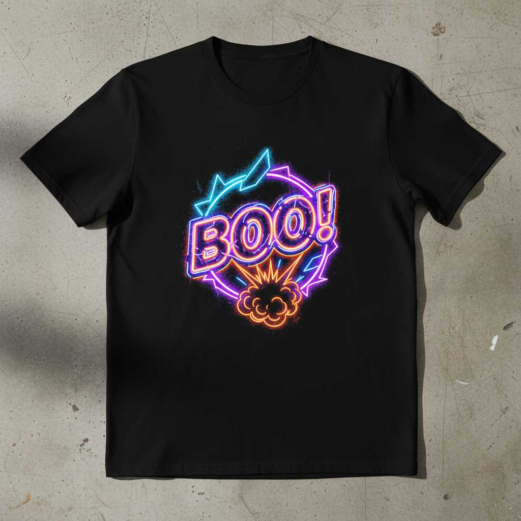 Boo! Neon Halloween T-Shirt, Cute Ghost Graphic Unisex Tee Novelty Outfit