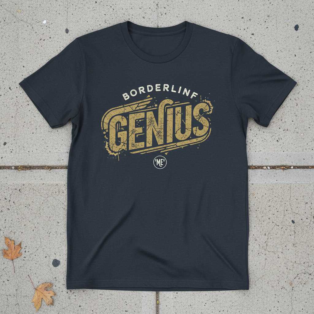 Borderline Genius (Me) Distressed Vintage T-Shirt, Funny Graphic Tee Idea