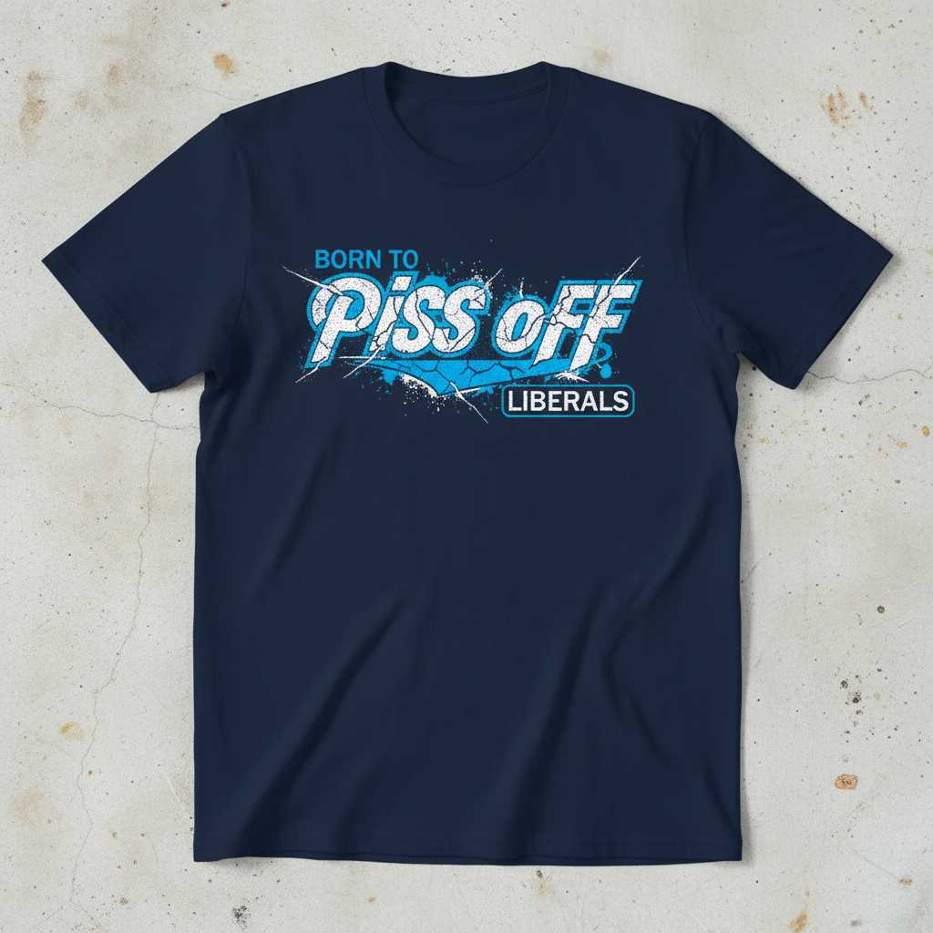 Born To Piss Off Liberals Distressed Grunge T-Shirt, Graphic Novelty Tee Gear