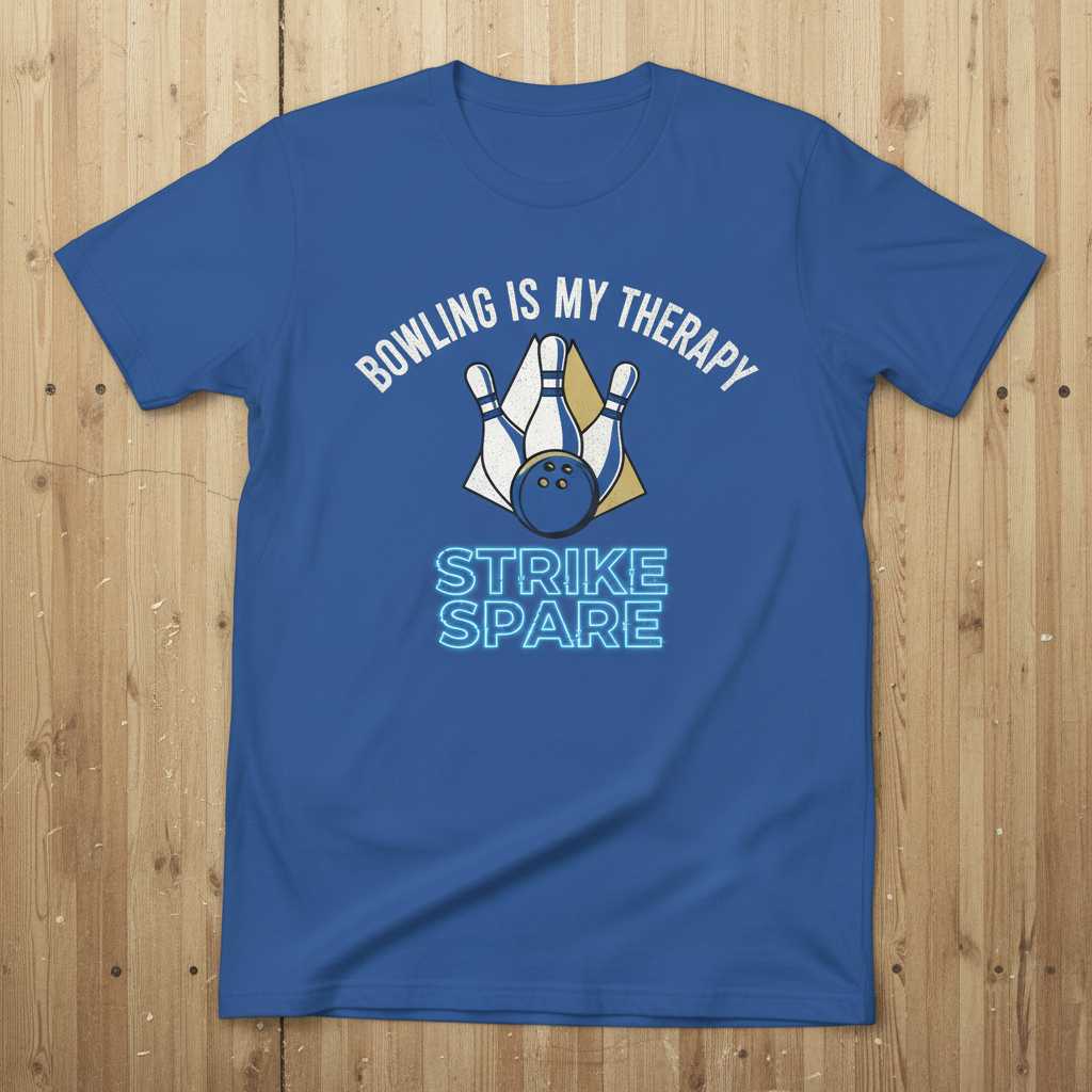Bowling Is My Therapy Strike Spare Distressed T-Shirt Funny Graphic Tee Gift Idea