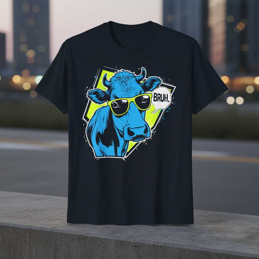 Bruh Cow Wearing Sunglasses Graphic T-Shirt, Funny Novelty Tee Merch Idea
