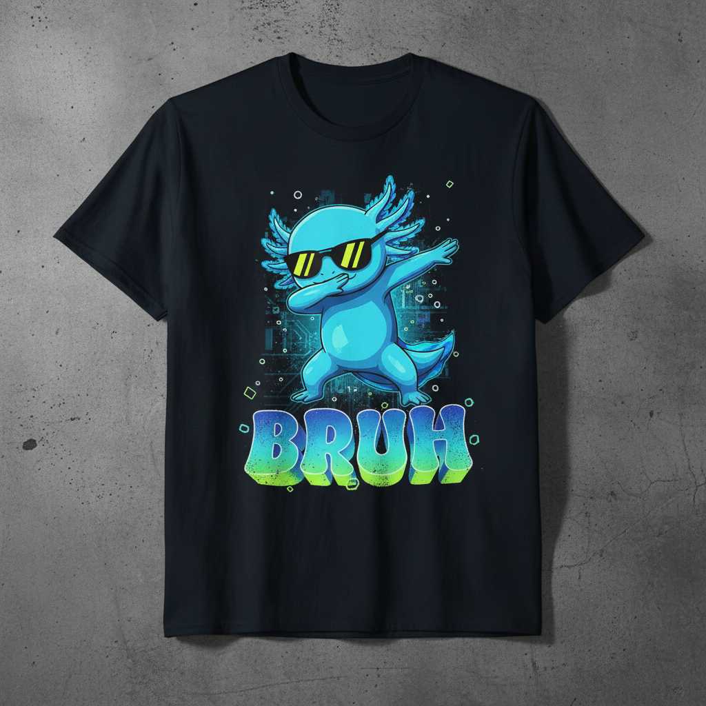 Bruh Dabbing Axolotl Graphic T-Shirt, Funny Boys Kids Teens Tee Gear Idea