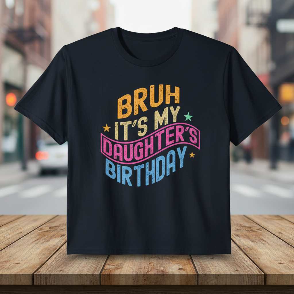 Bruh Its My Daughters Birthday Retro T-Shirt, Funny Graphic Tee Present Idea