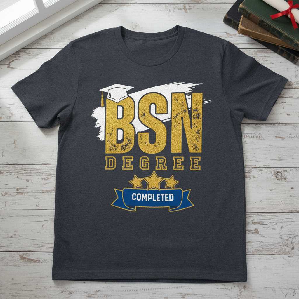 Bsn Degree Completed Distressed T-Shirt, Nurse Graduation Tee Novelty Gear