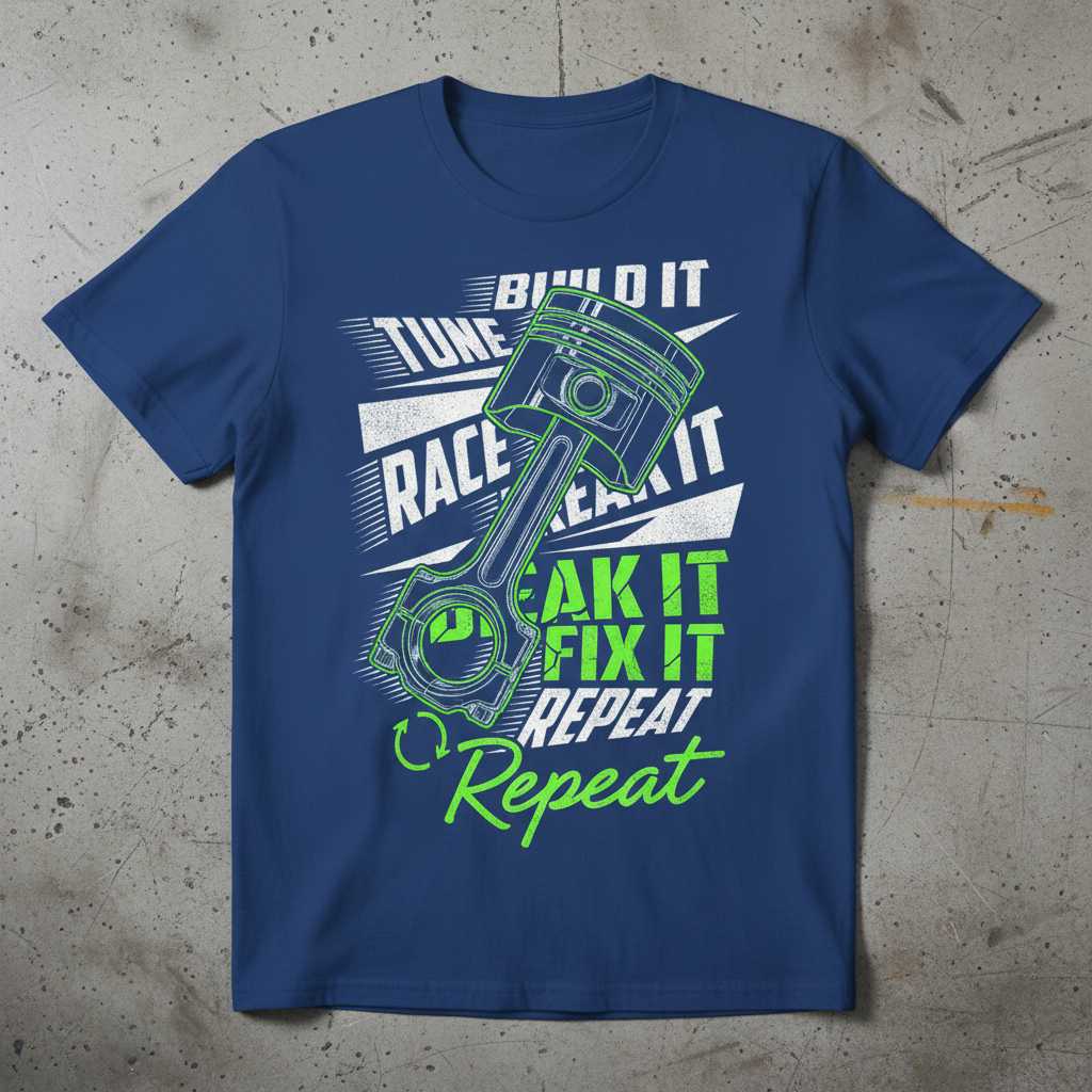 Build It Tune It Race It Break It Fix It Repeat Distressed T-Shirt Graphic Tee Gear