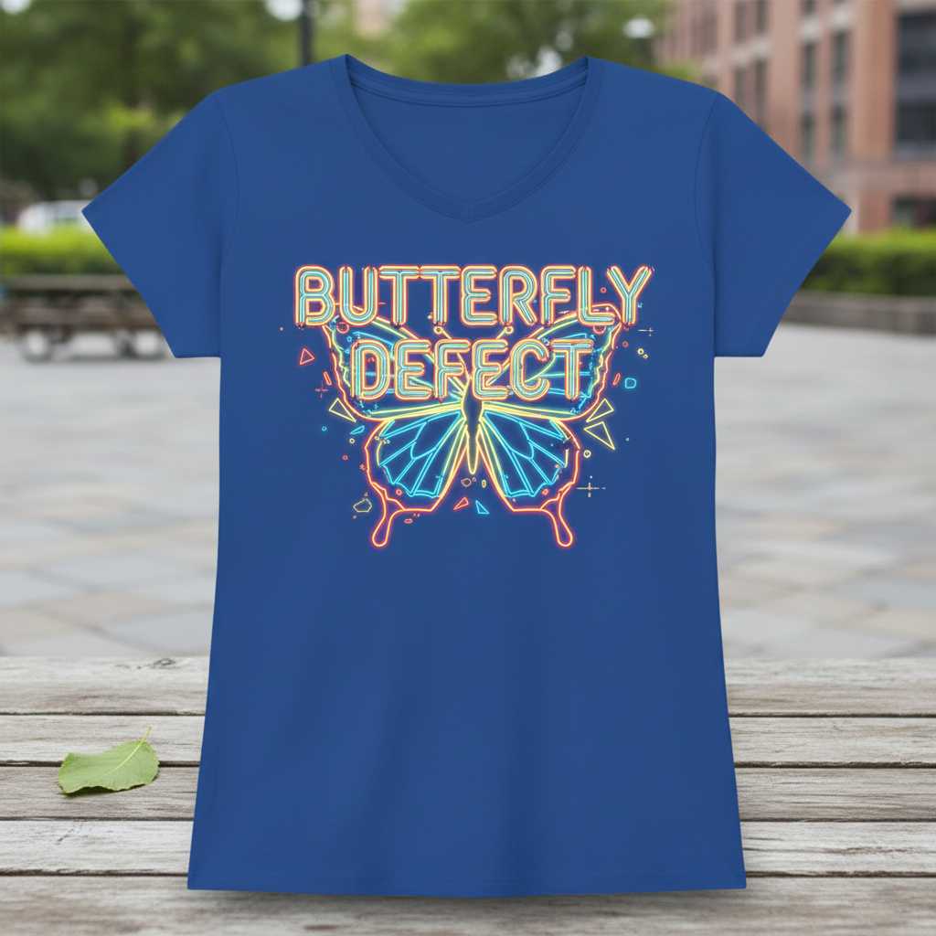 Butterfly Defect Graphic T-Shirt, Novelty Neon Butterfly Tee Unisex Top